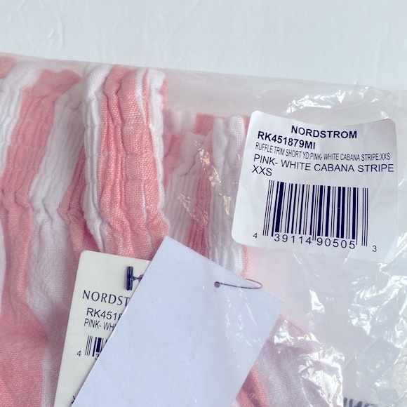 ABOUND Stripe Print Ruffle Linen Blend Shorts In Pink- White, Size XXS, NWT - Picture 3 of 5